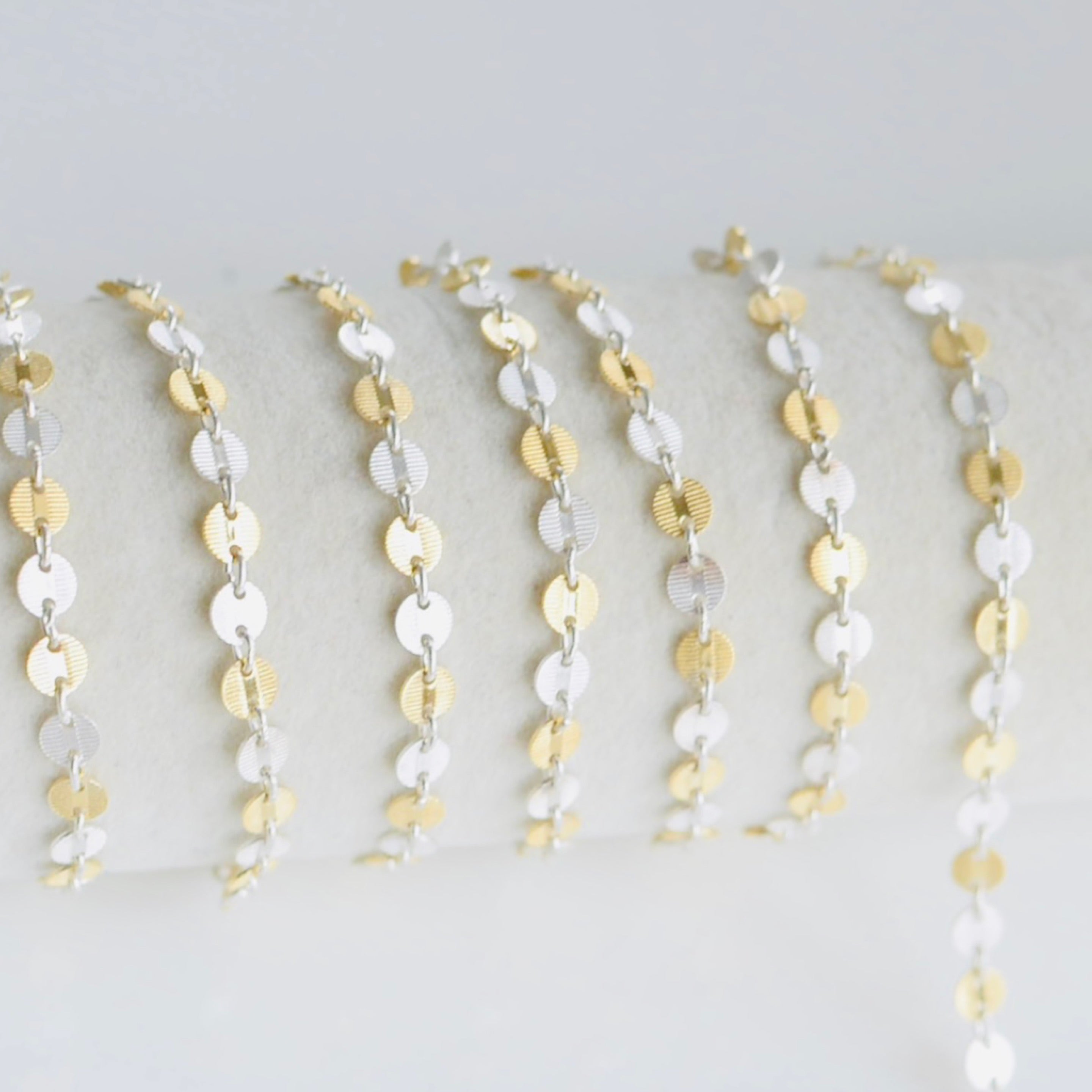 14k gold filled/.925 Sterling Silver Mixed Metal striped disc chain